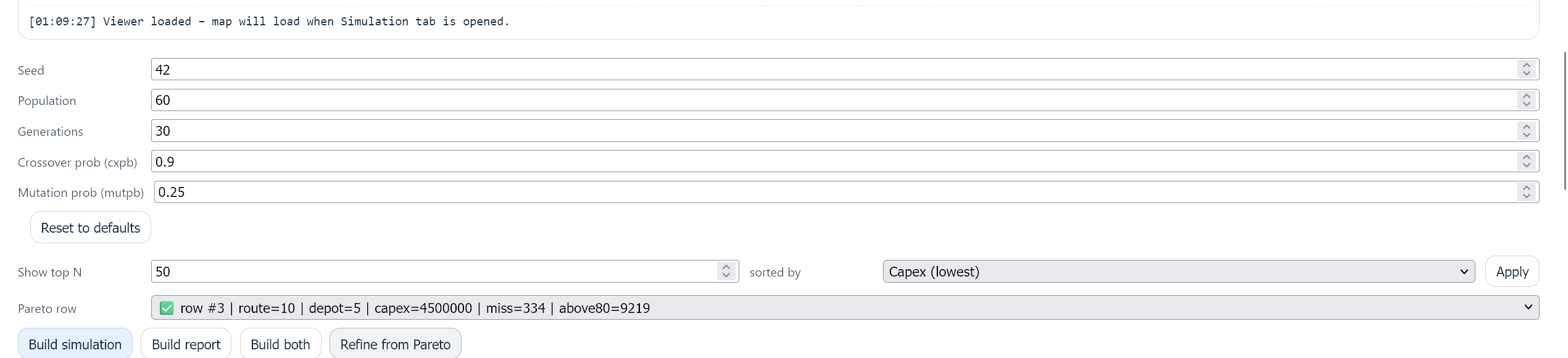 Aggregated data tables for simulation results